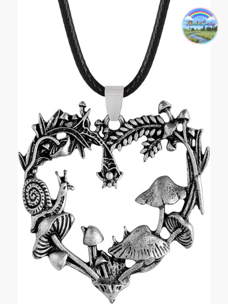 Vintage Nature Mushroom Pendant Necklace With Leather Cord
